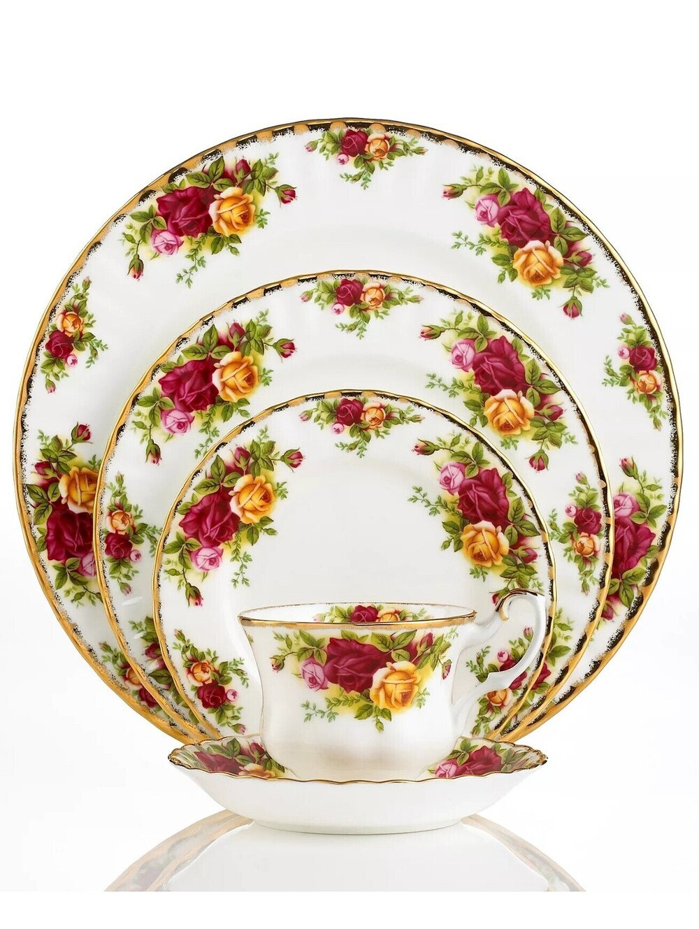 222$ Royal Albert Old Country Roses 5-Piece Place Setting White Multicolor